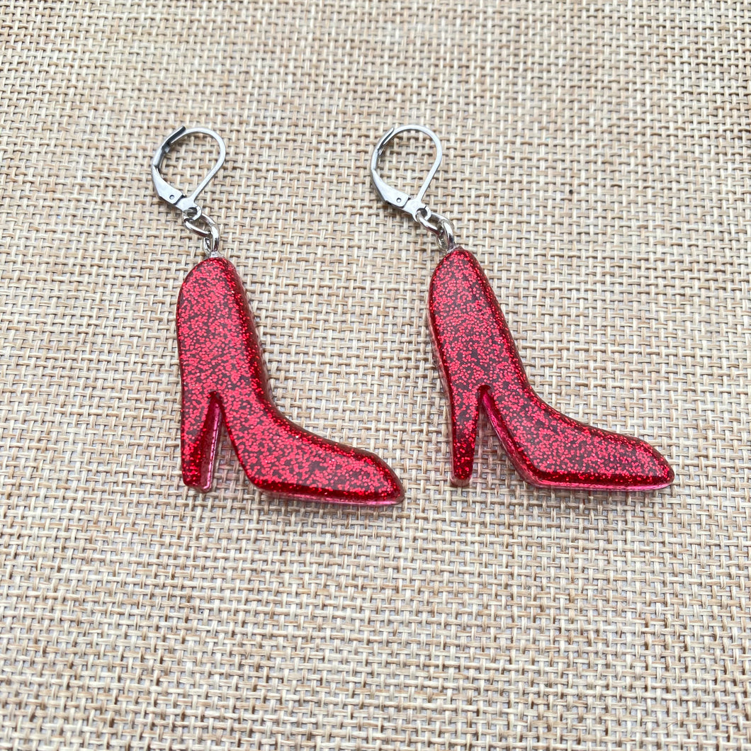 Red Glitter Heels Earrings👠