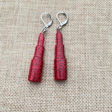 Load image into Gallery viewer, Red Glitter Lipstick Earrings💄
