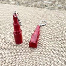 Load image into Gallery viewer, Red Glitter Lipstick Earrings💄
