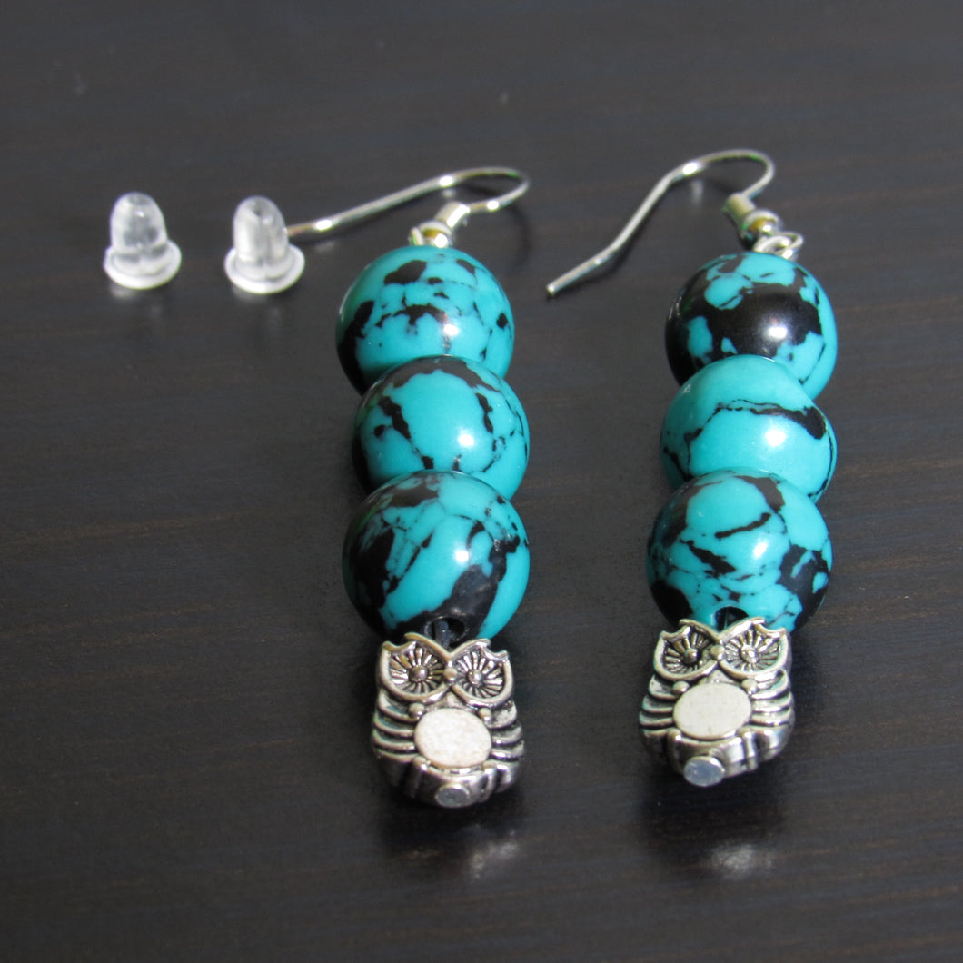 Teal and Black Crackle Owl Earrings🦉