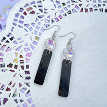 Load image into Gallery viewer, Rainbow Black Holo Resin Earrings
