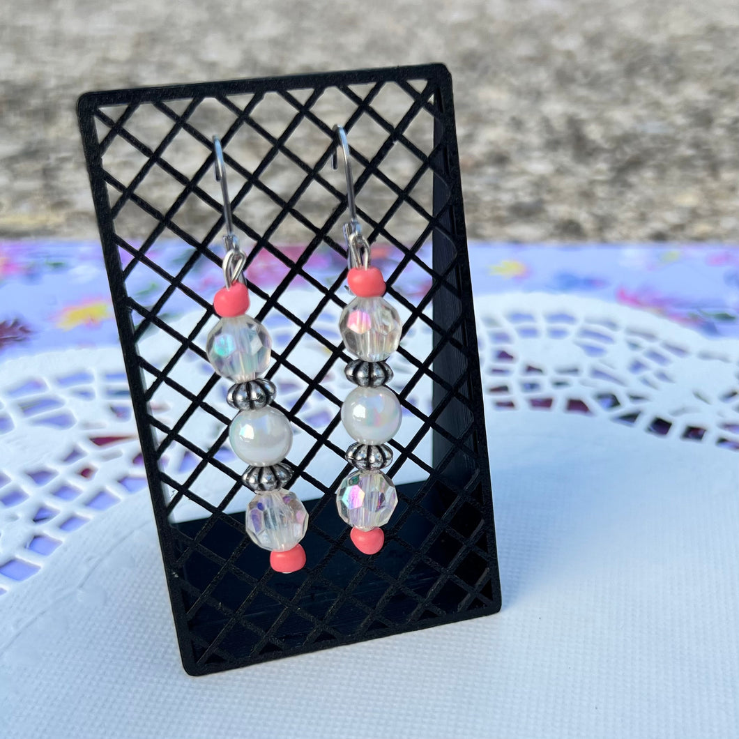 Pearly Iridescent Pink & Silver Earrings