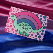 Load image into Gallery viewer, Bisexual Prideosaur 5x7 Art Print by Alexis Kennedy
