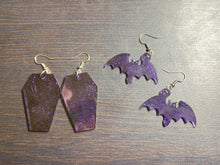 Load image into Gallery viewer, Purple Coffin⚰️ /Bat🦇 Earrings
