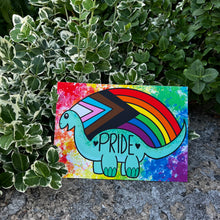 Load image into Gallery viewer, Progress Flag Prideosaur 5x7 Art Print by Alexis Kennedy
