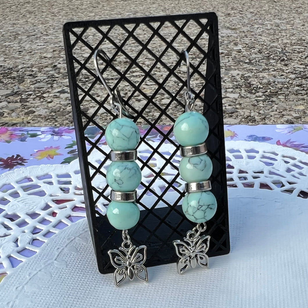 Minty Silver Butterfly Earrings