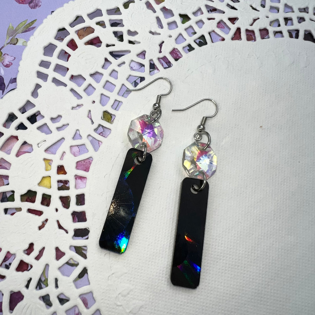 Rainbow Black Holo Resin Earrings