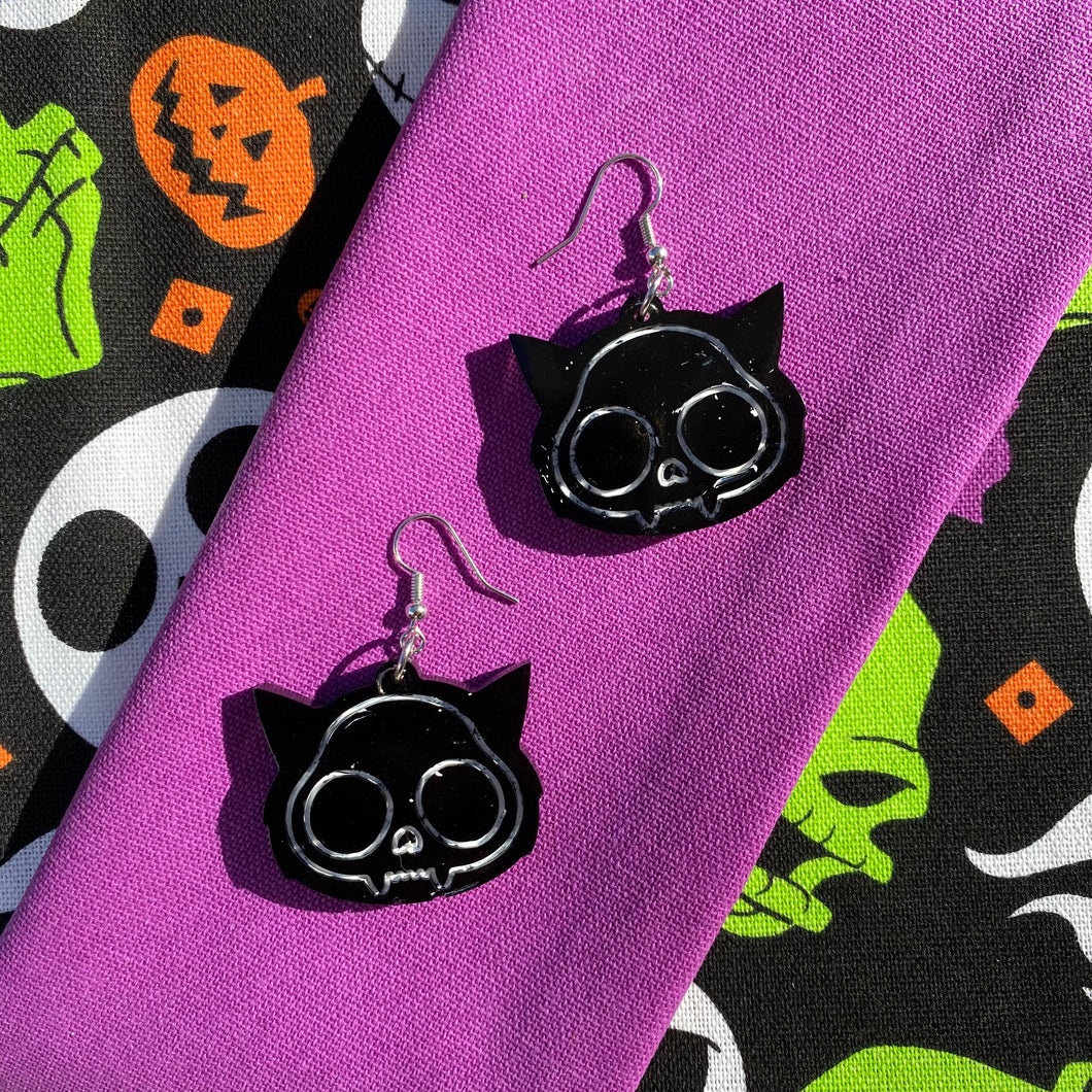 Skele-Cat Resin Earrings