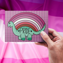 Load image into Gallery viewer, Lesbian Prideosaur 5x7 Art Print by Alexis Kennedy
