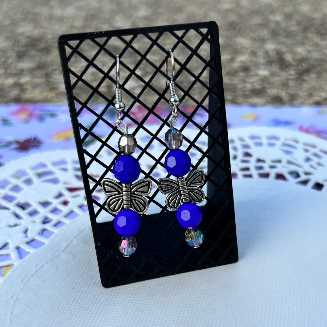 Royal Blue & Silver Butterfly Earrings