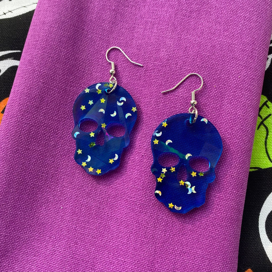 Night Sky Holo Skull Earrings🌌💀